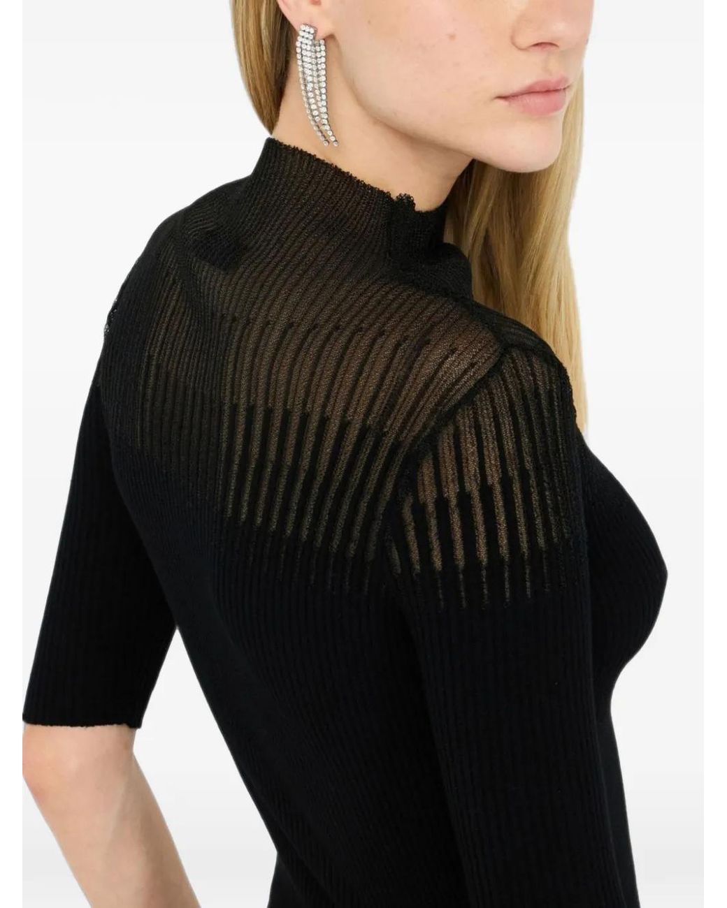 Liu Jo Black Sheer-Panel Ribbed Sweater