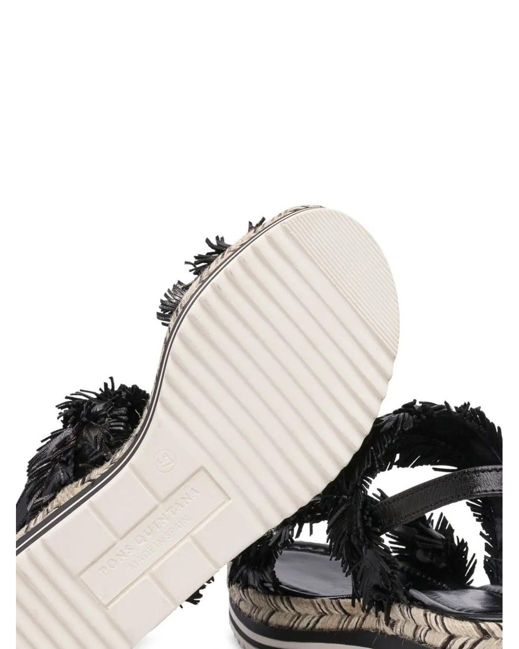 Pons Quintana Black Milan Fringe-Detail Platform Sandals