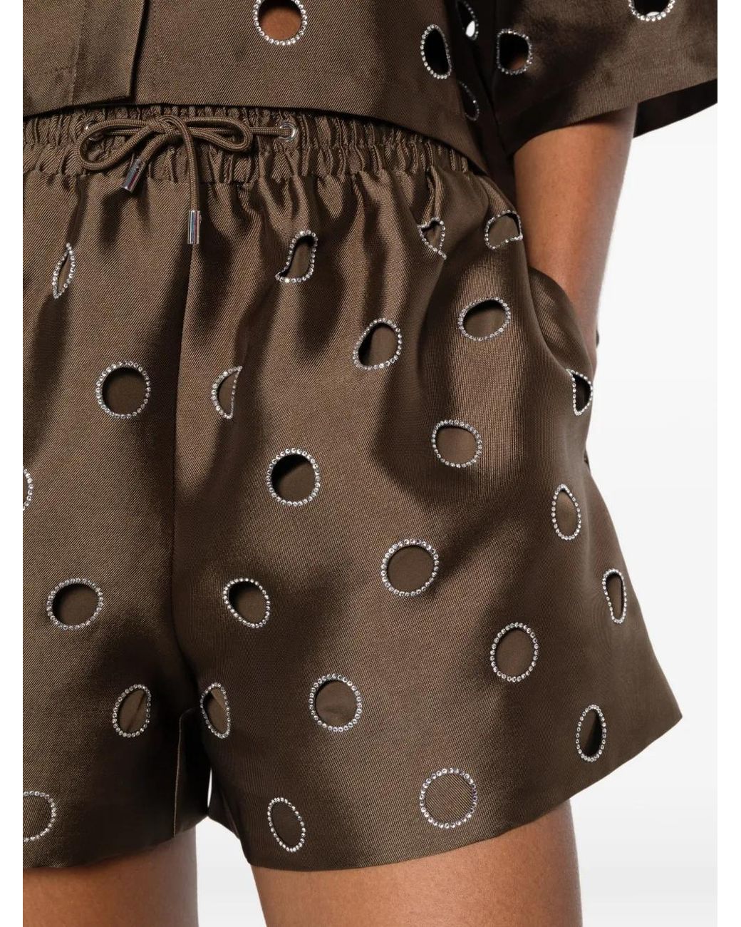 Sandro Brown Distressed Rhinestone Shorts