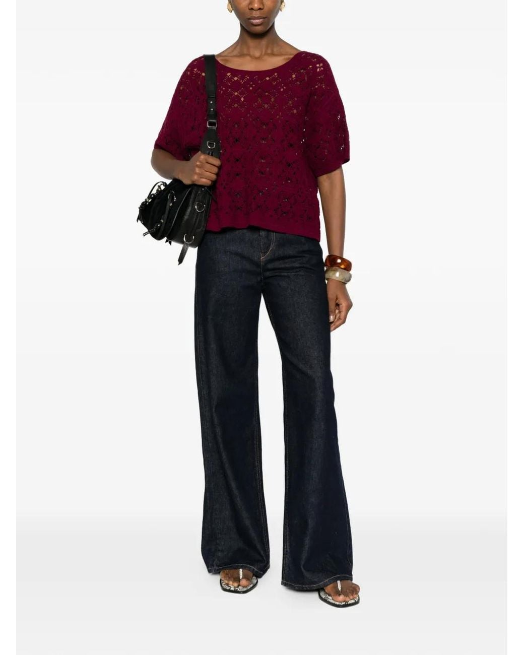 Bompard Purple Guipure Openwork Button Blouse