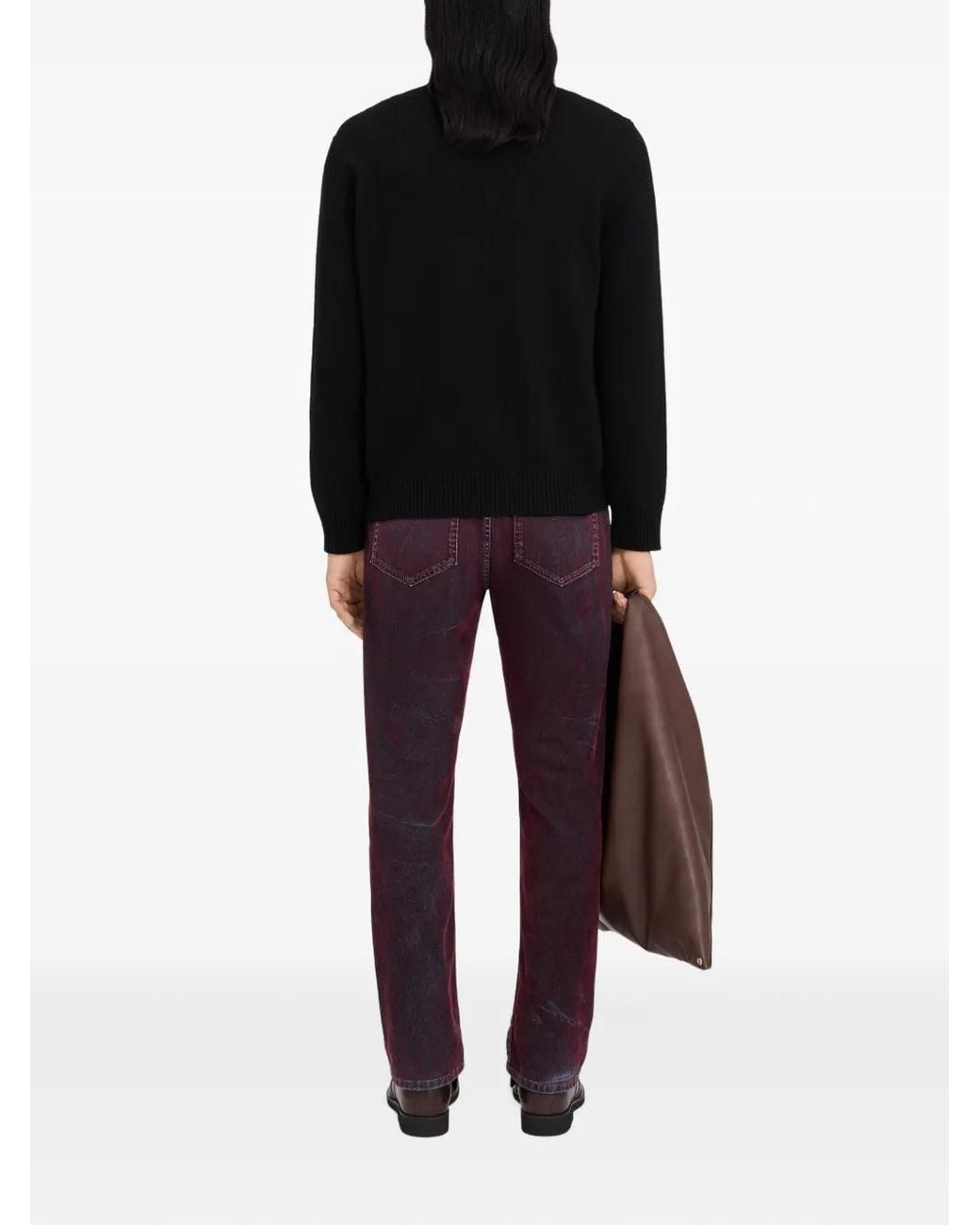 MM6 by Maison Margiela Blue Crew Neck Sweater With Ribbed Details for men
