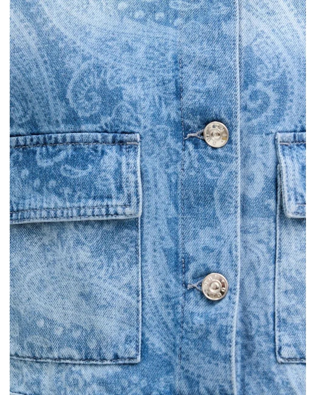 Ouí Blue Veste Crop En Jean À Motif Cachemire