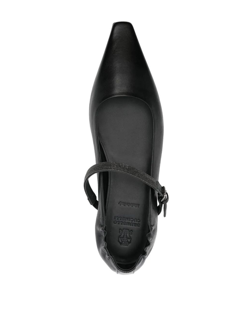 Brunello Cucinelli Black Beaded Leather Buckle Ballet Flats