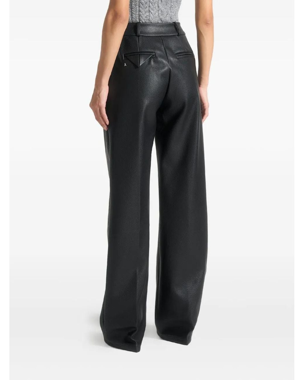 Manière De Voir Black Olivia Pebbled Leather Pleated Stacked Trousers