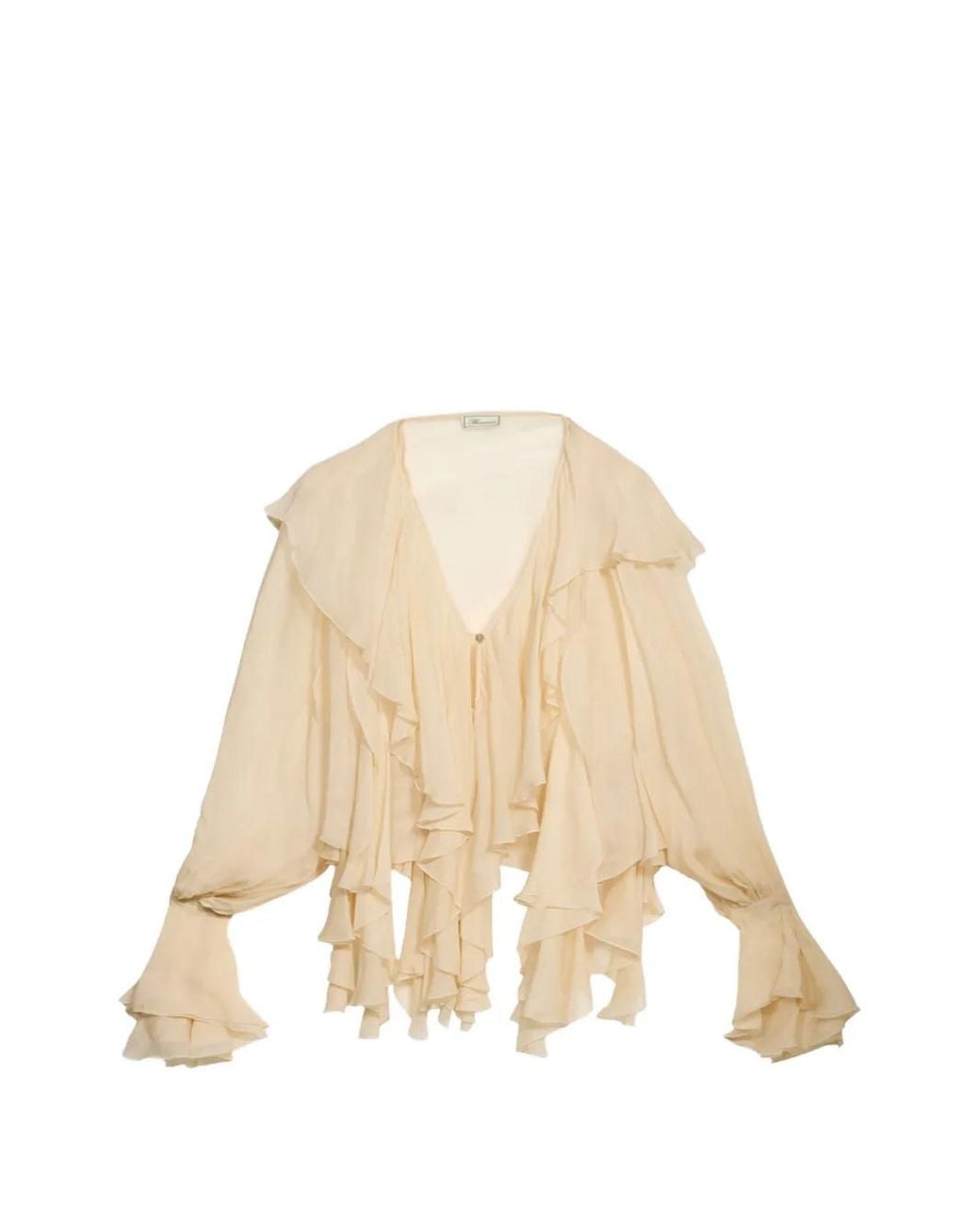 Blumarine Natural Ruffled Crepe-De-Chine Blouse