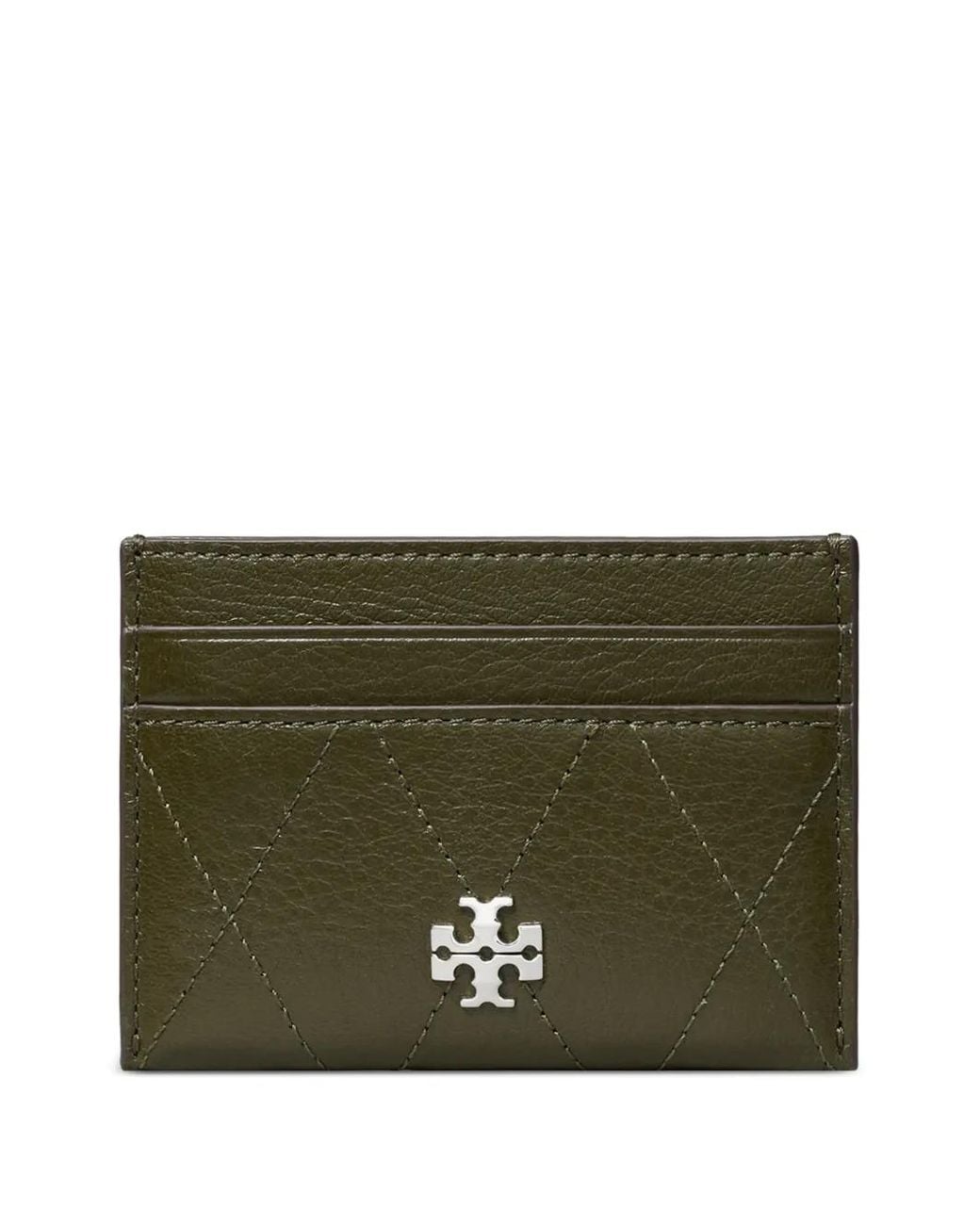 Tory Burch Green Charlie Quilted Card Case