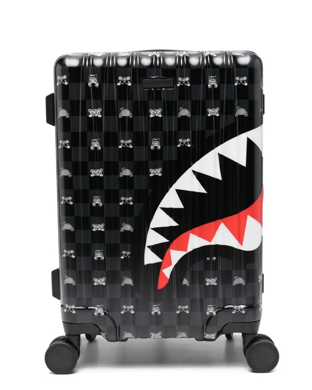 Sprayground Black Shark Mouth Checkerboard Suitcase for men