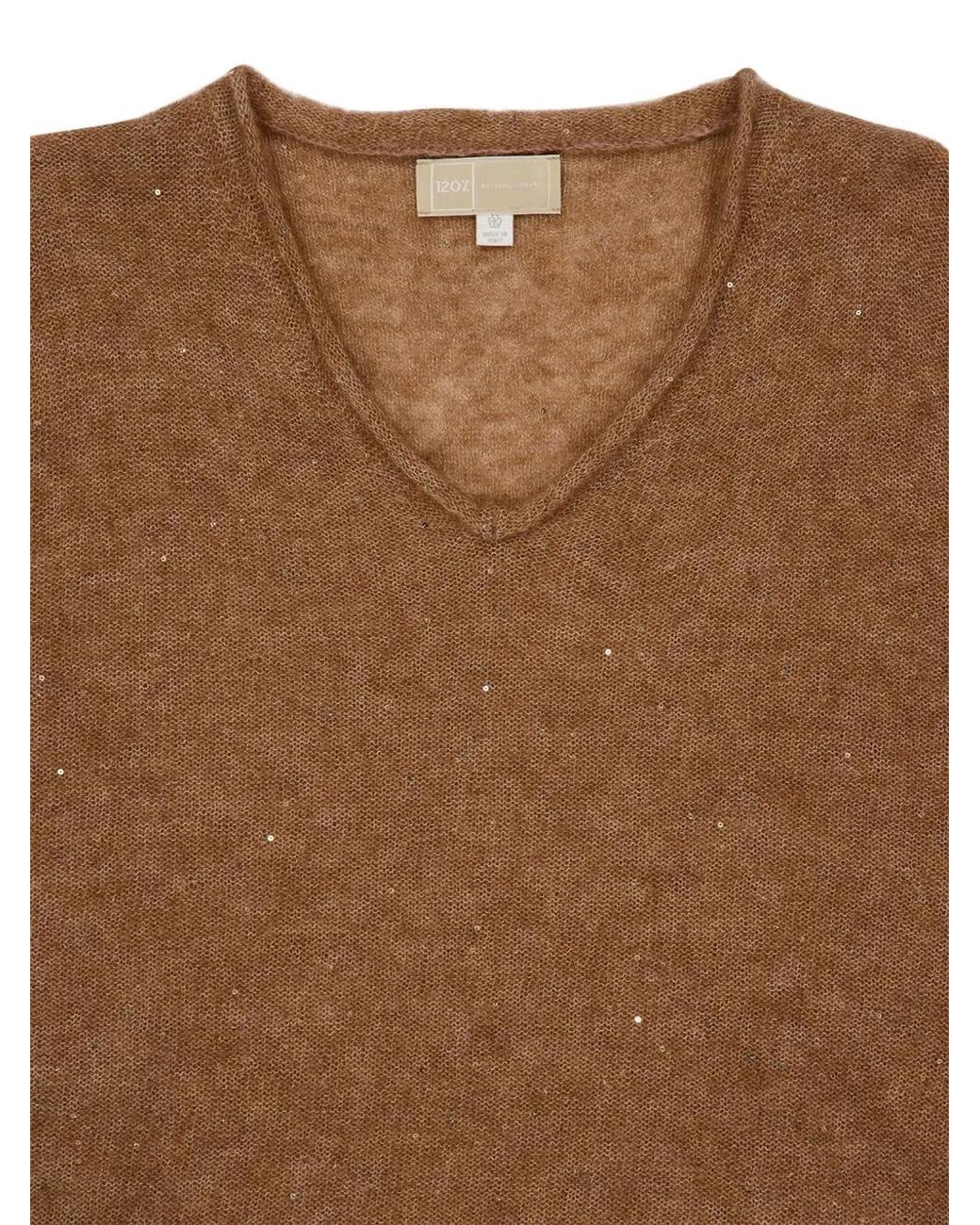 120% Lino Brown Sequin V-Neck Sweater