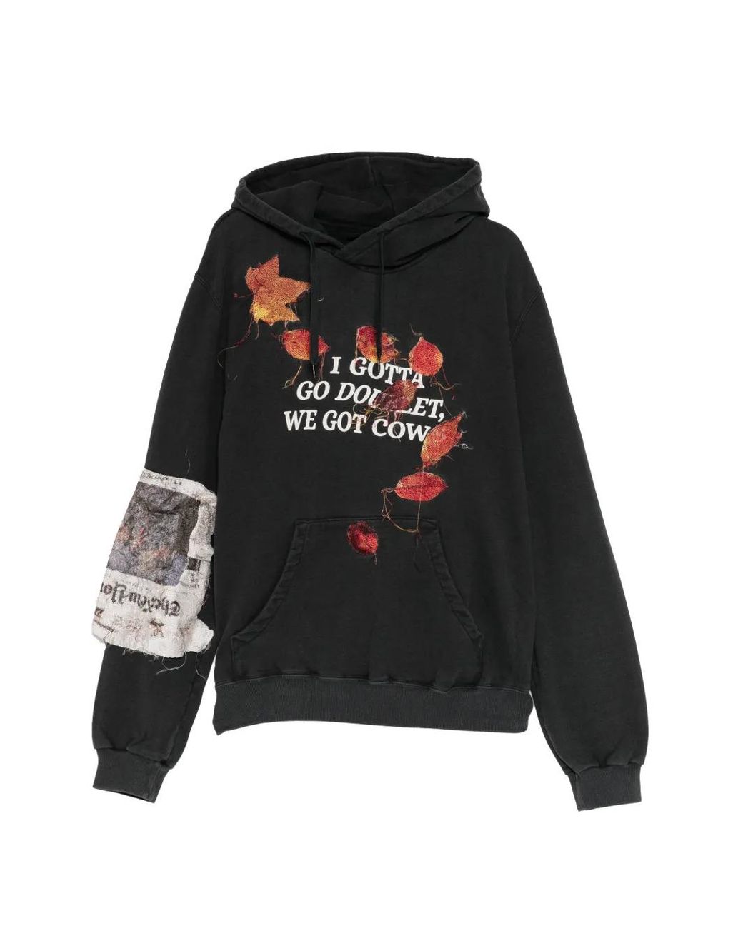 Doublet Black Leaf-Embroidered Patchwork Hoodie for men