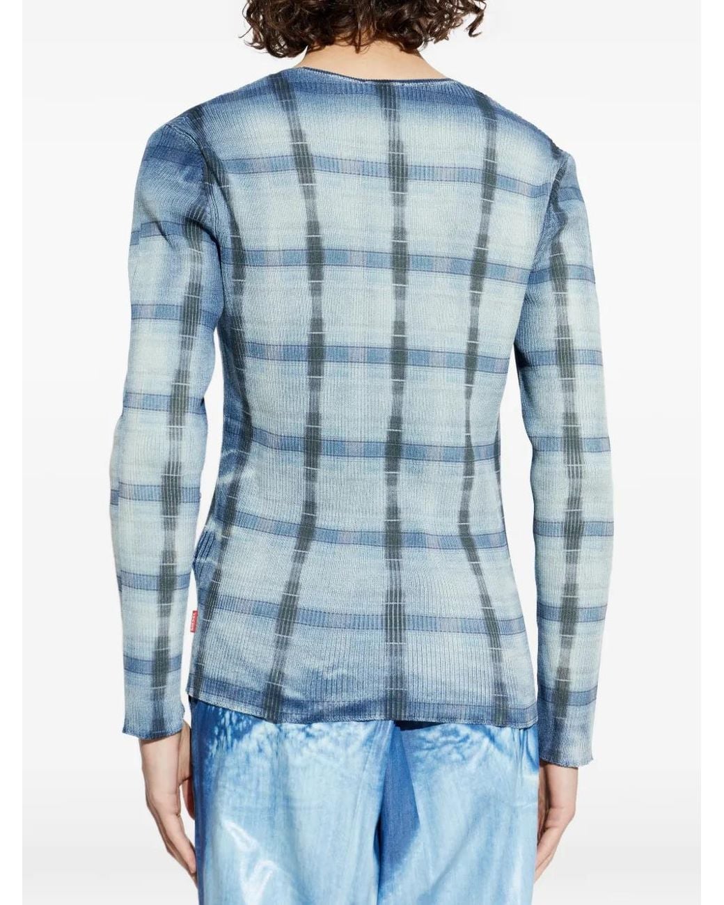 DIESEL Blue K-Egons Checked V-Neck T-Shirt for men