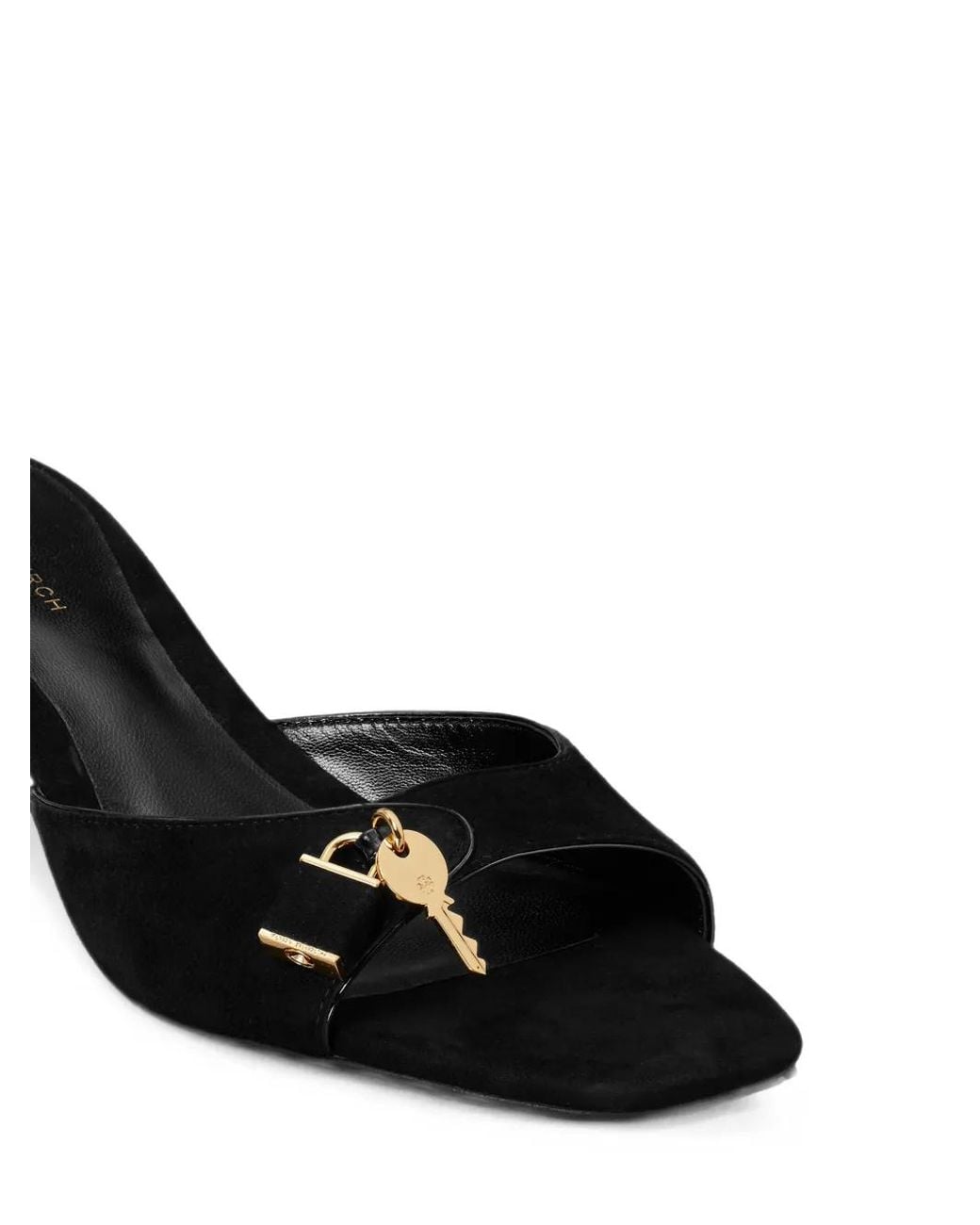 Tory Burch Black Lock Kitten Heel Sandals