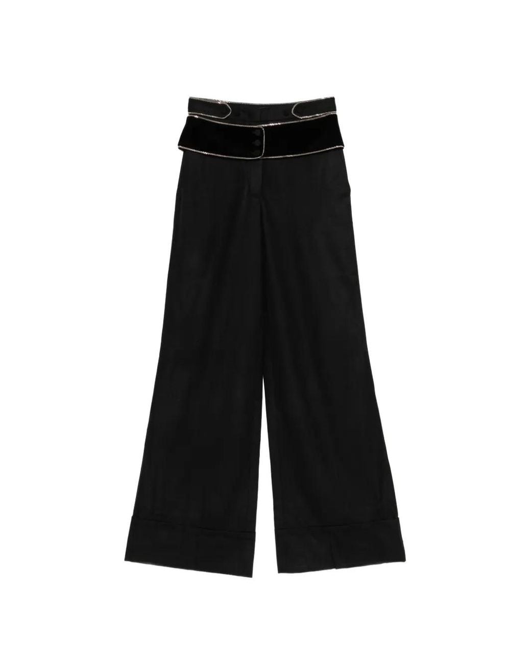 Roberto Cavalli Black Chain-Trim Velvet-Waistband Trousers