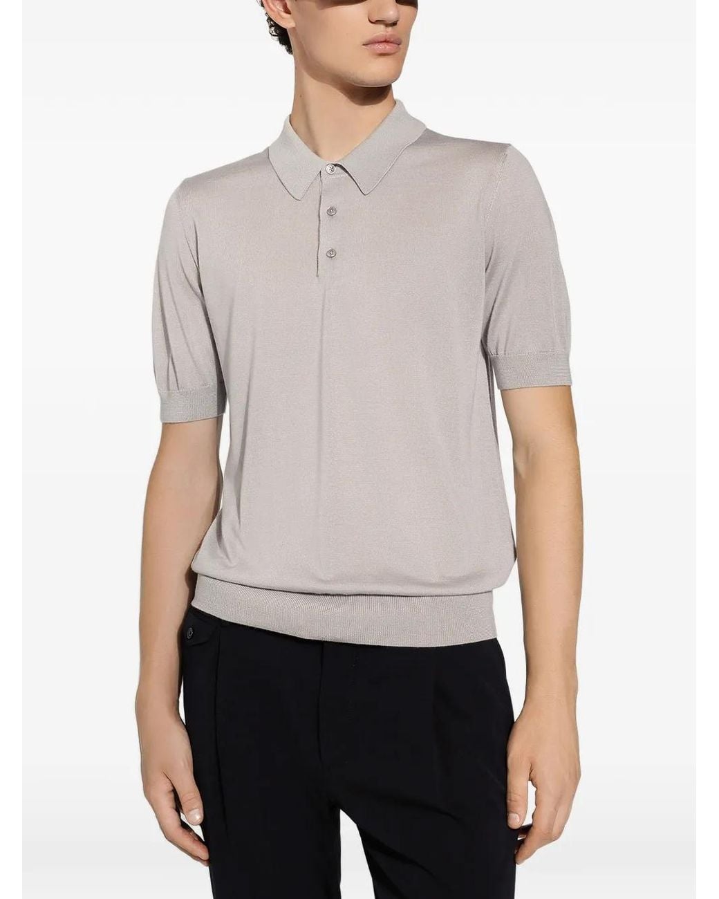 Dolce & Gabbana Gray Fine-Knit Polo Shirt for men