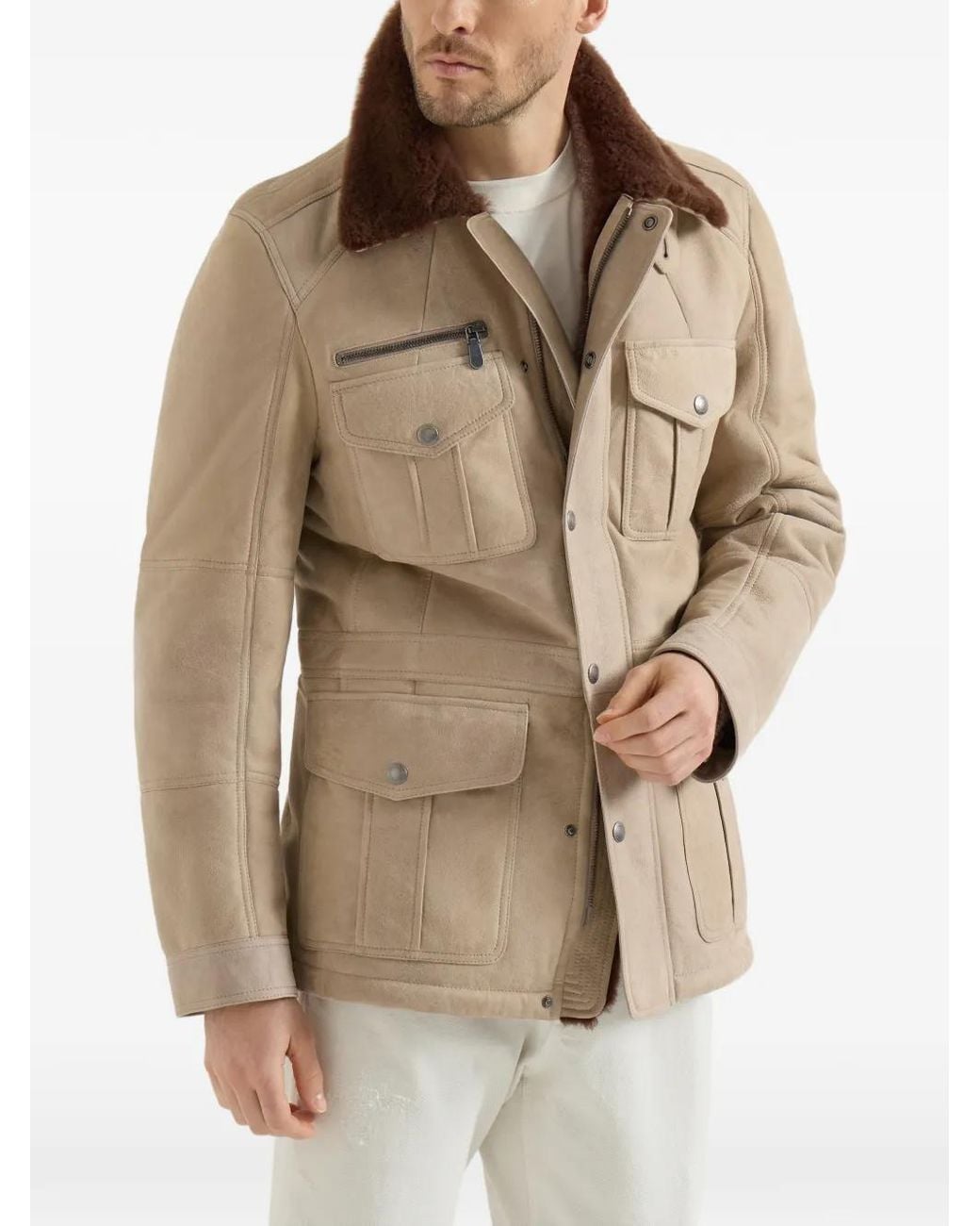 Brunello Cucinelli Natural Shearling Safari Jacket for men