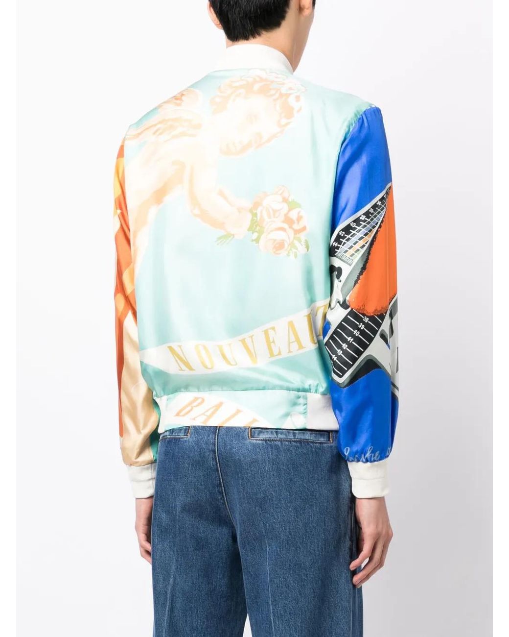 Bally Blue 6304133 Silk Graphic-Print Bomber Jacket for men