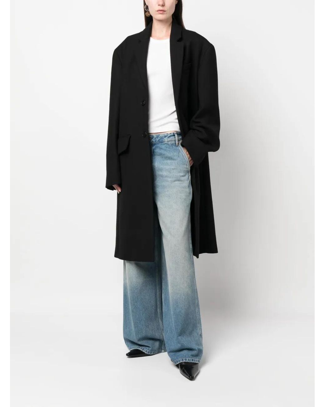 Gauchère Black Single-Breasted Wool-Silk Blend Coat