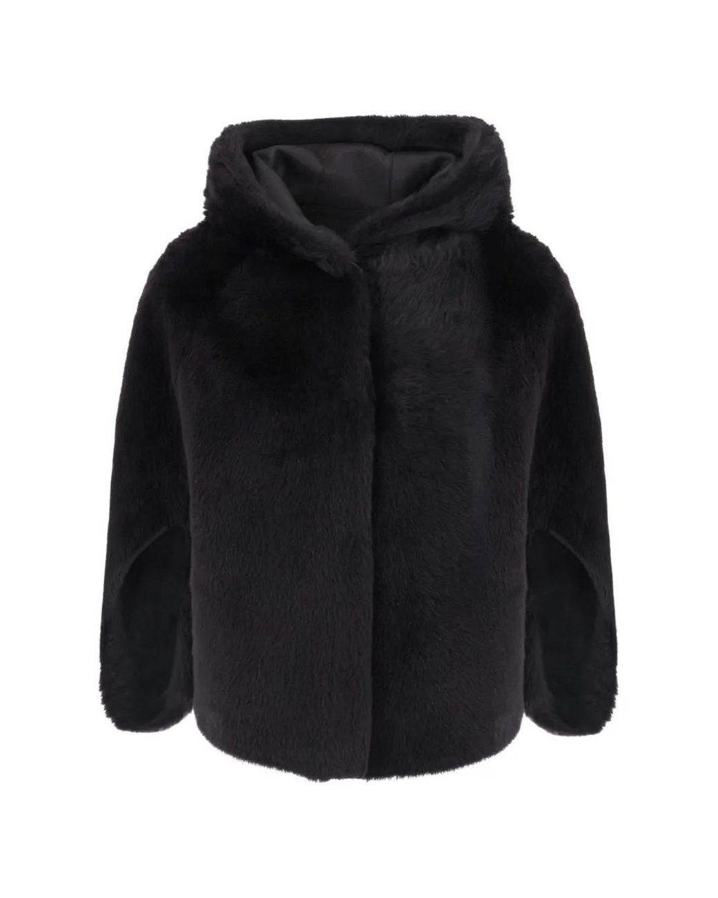 Suprema Black Hooded Faux-Fur Jacket