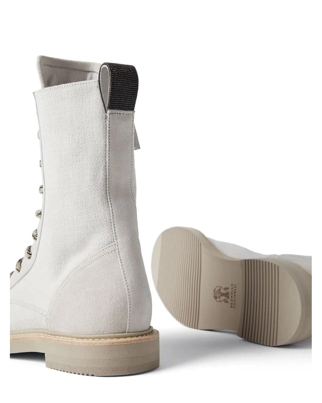 Brunello Cucinelli White Cotton-linen Ankle Boots