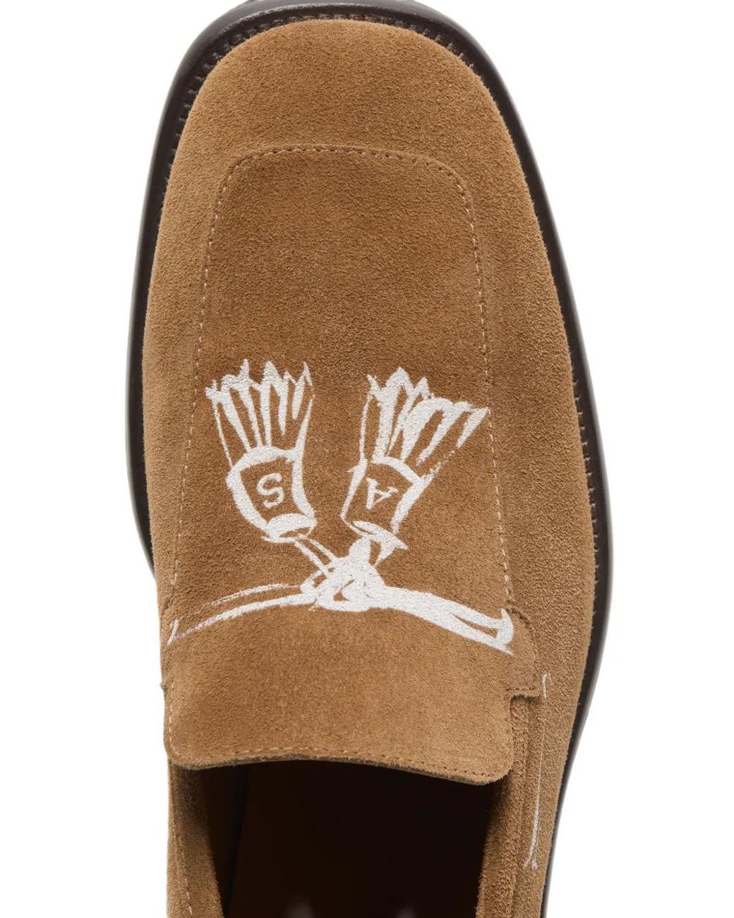 Acne White Printed Suede Loafers