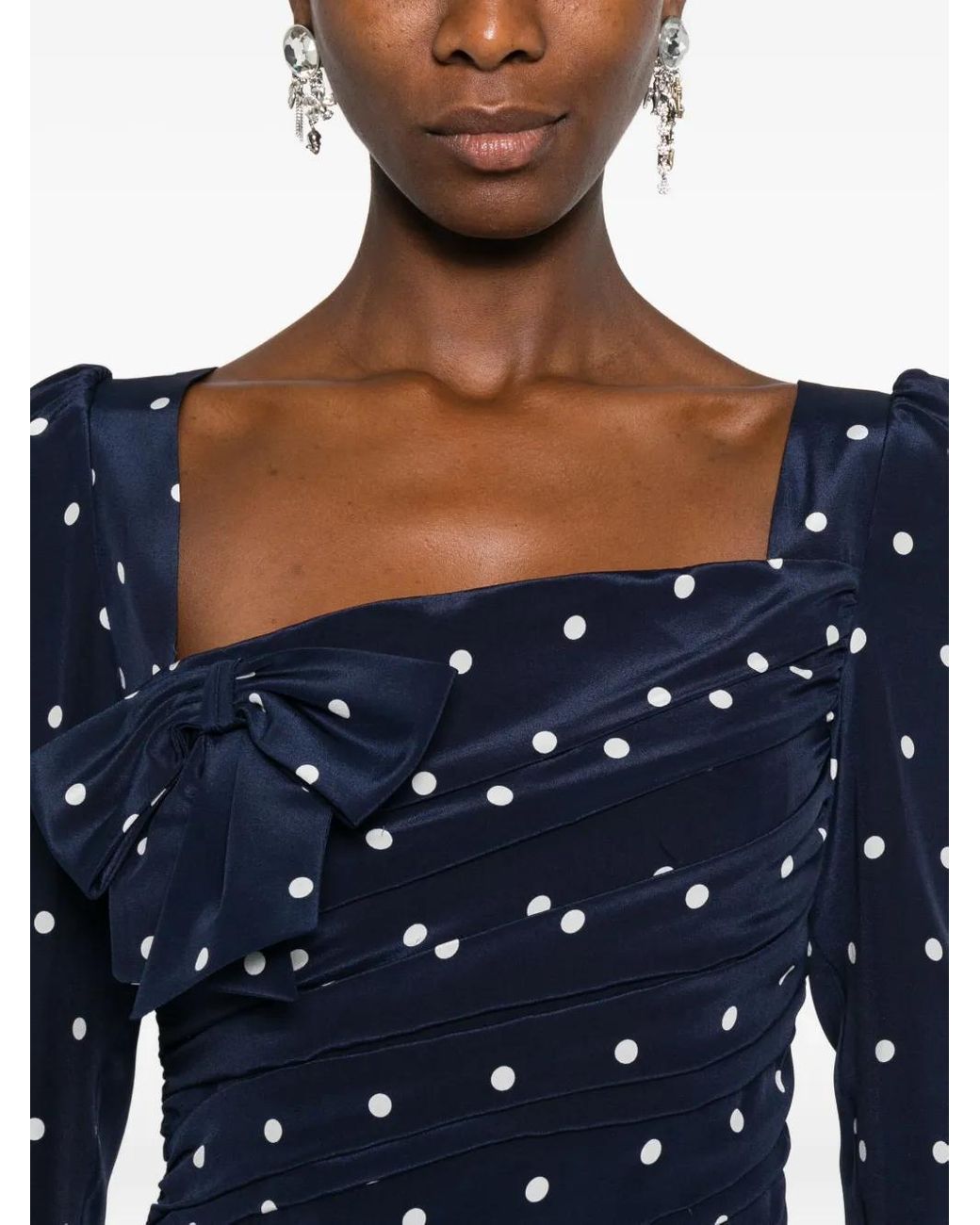 Alessandra Rich Blue Polka-Dot Bow Mini Dress