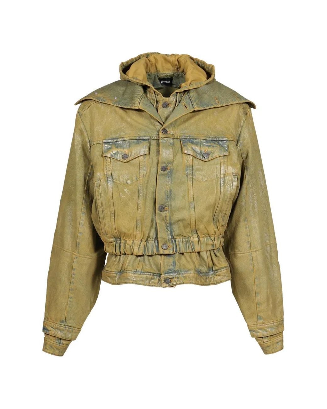 Egonlab Green Hooded Cropped Denim Jacket for men