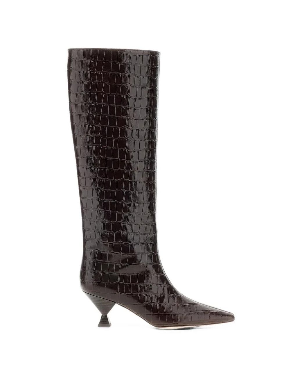 MARIA LUCA Brown Croc-Effect Leather Boots