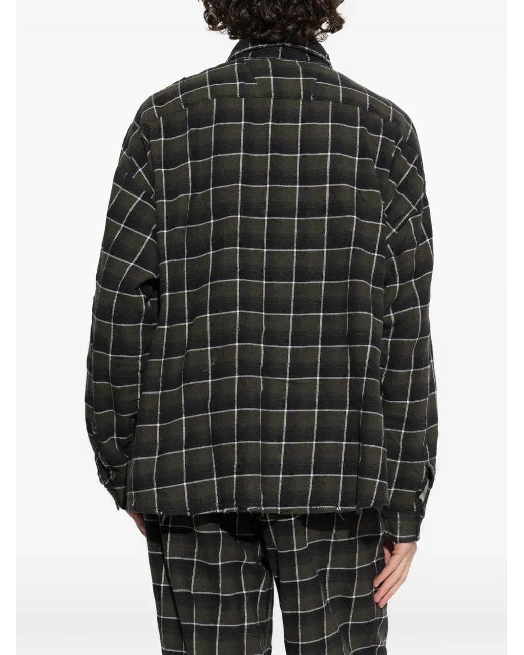 M I S B H V Black Tartan Plaid-Pattern Distressed-Effect Shirt for men