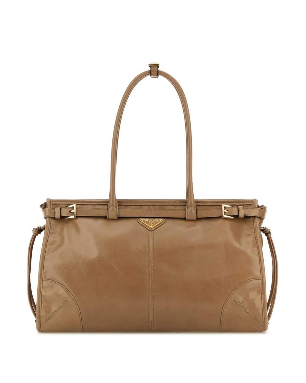 Prada Natural Enamel Triangle-Logo Tote Bag