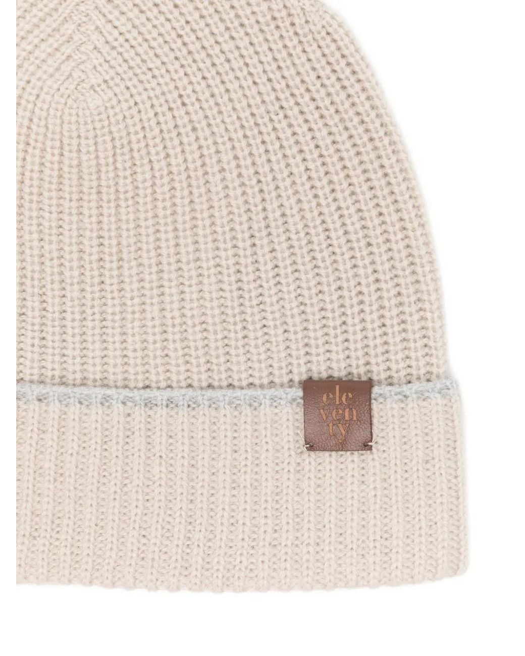 Eleventy Natural Logo-Patch Ribbed-Knit Beanie Hat for men