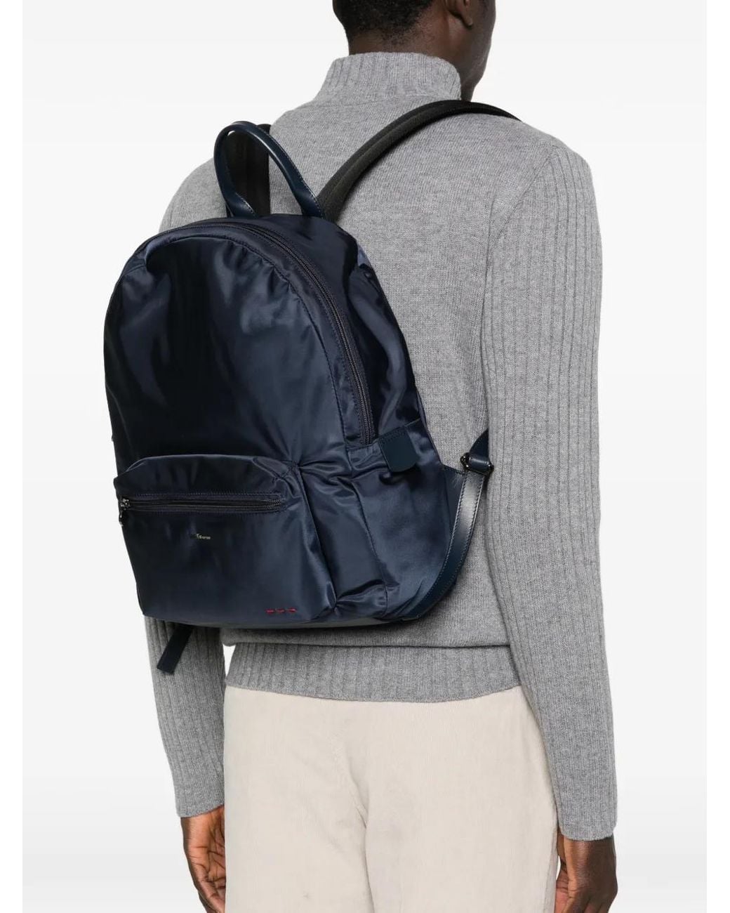 Kiton Blue Zip-Pocket Backpack for men