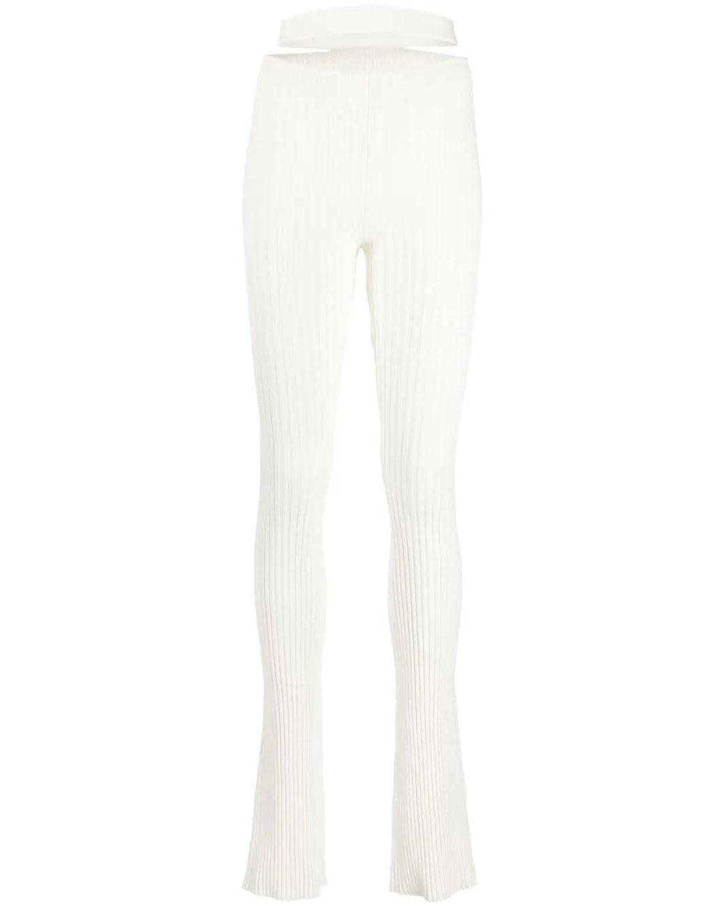 ANDREADAMO White Cut-Out Waist Ribbed Trousers