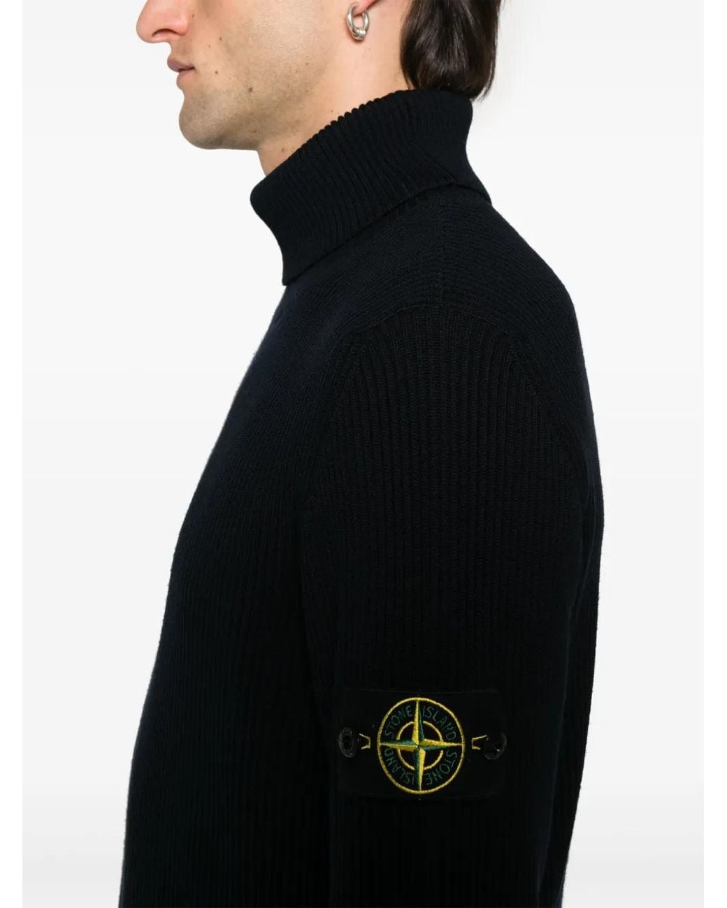 Stone Island Blue Wool High-Neck Sweater for men