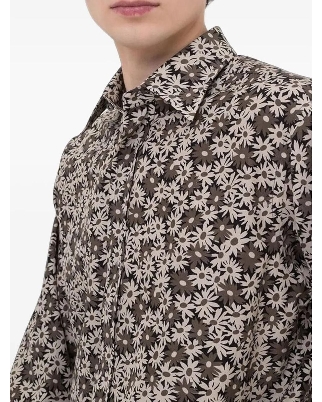 Tom Ford Gray Floral-Print Cotton Shirt for men