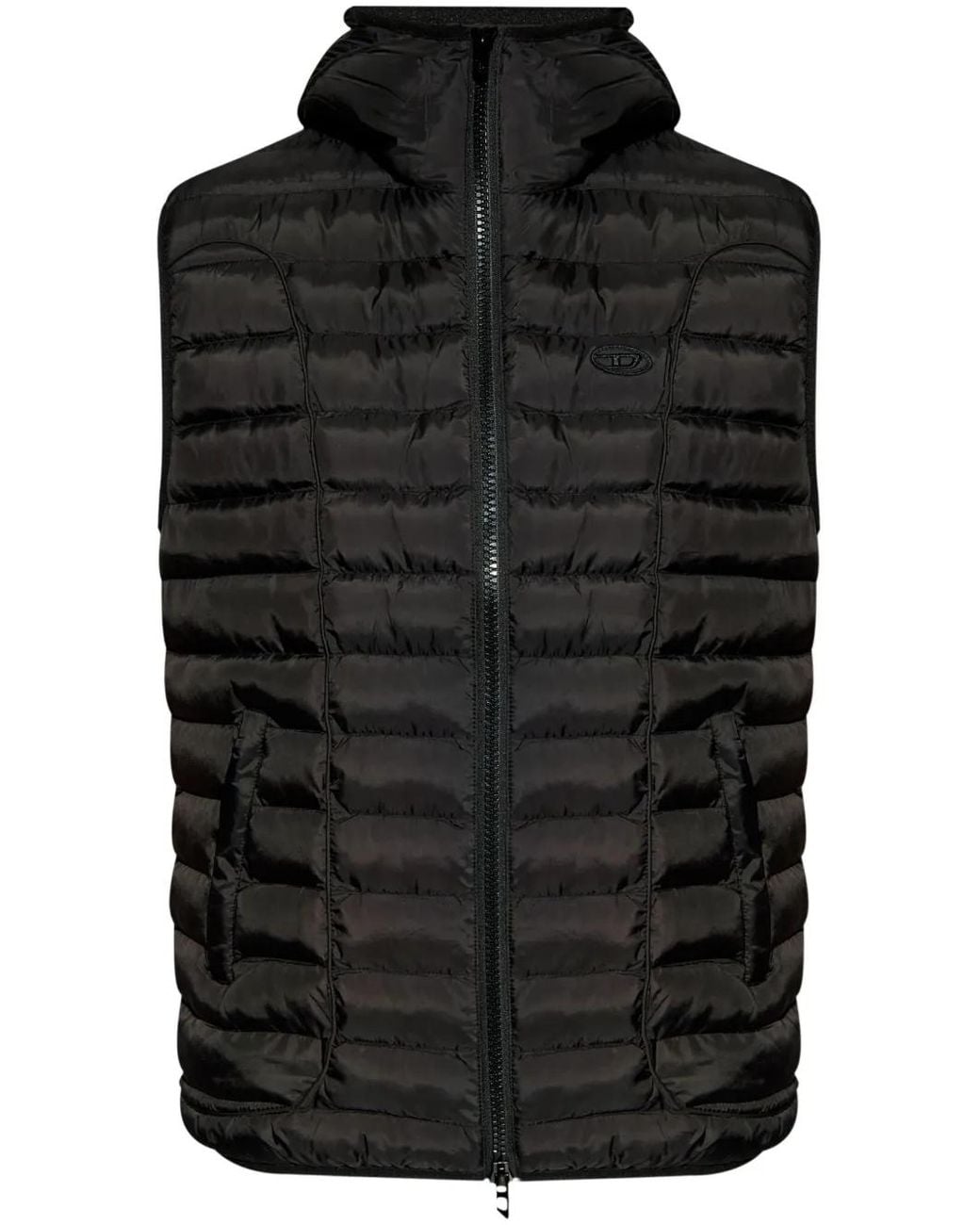 DIESEL Black Hooded Vest 'W-Temple' for men