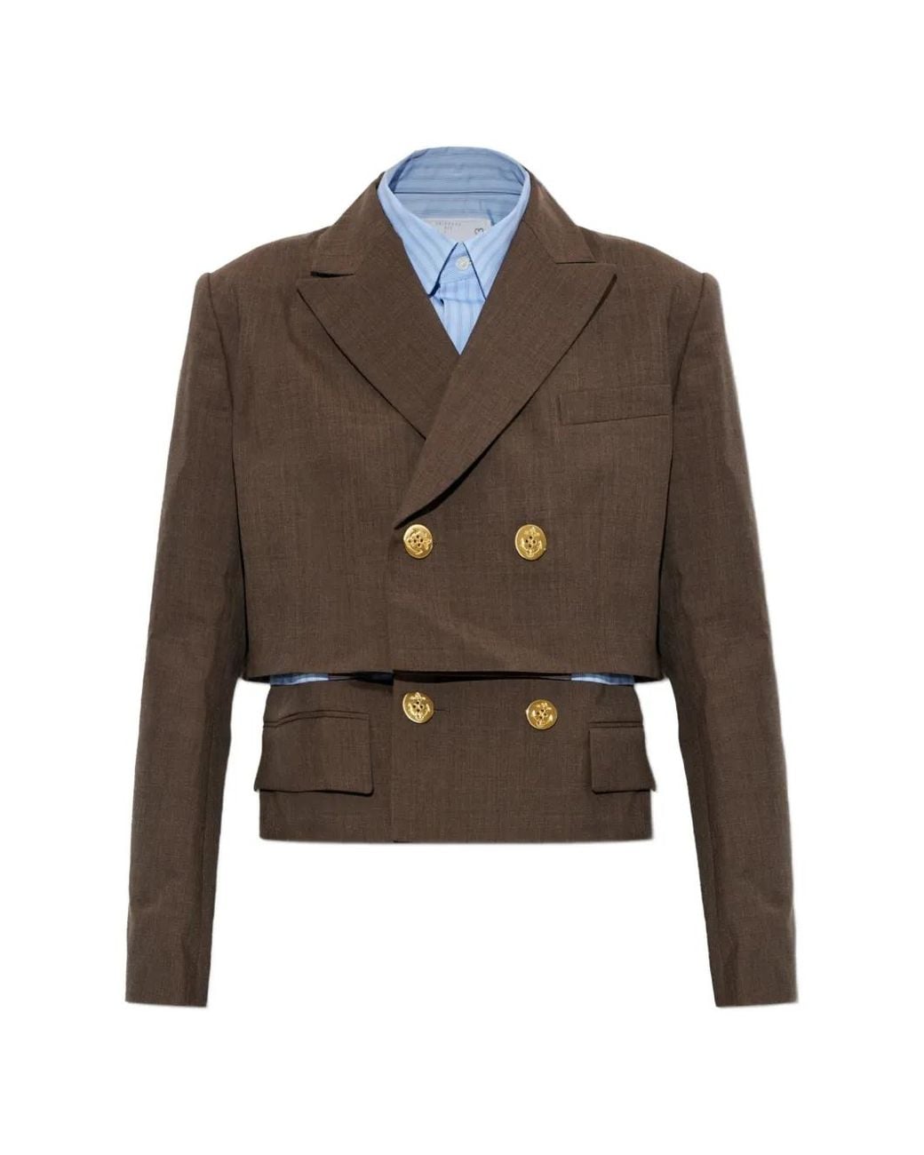 Sacai Brown Double-Breasted Layered Blazer