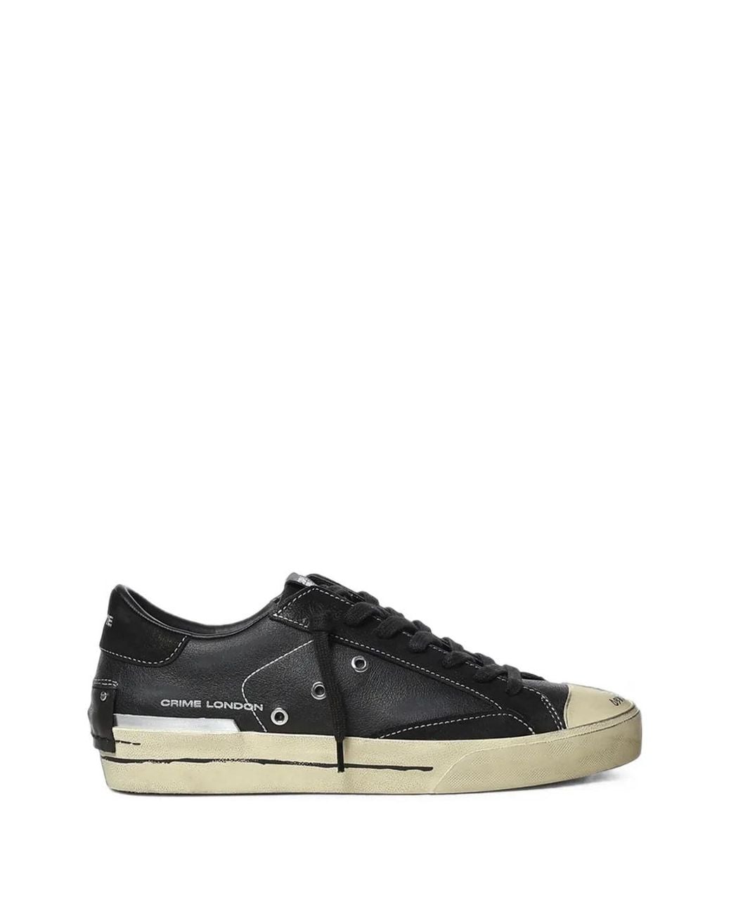 Crime London Black Midnight Distressed-Effect Leather Sneakers for men