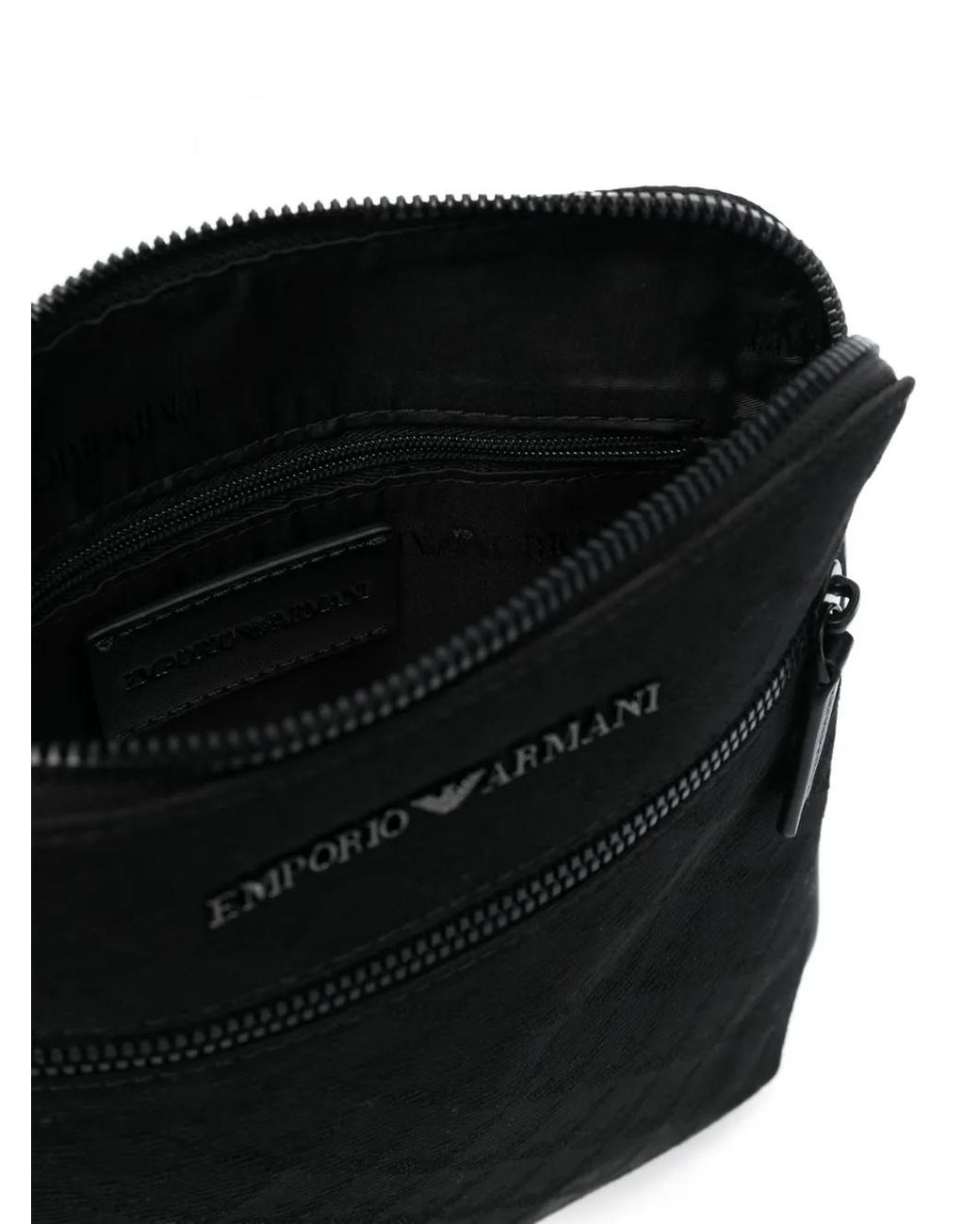 Emporio Armani Black Allover Logo Crossbody Bag for men