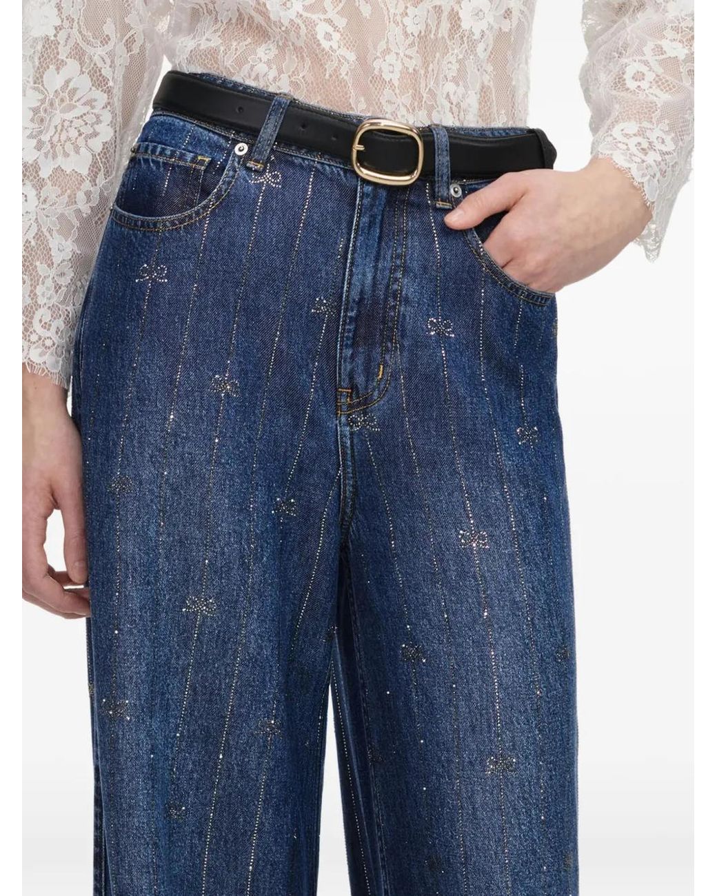 Self-Portrait Blue Jean À Imprimé Nœud Et Strass