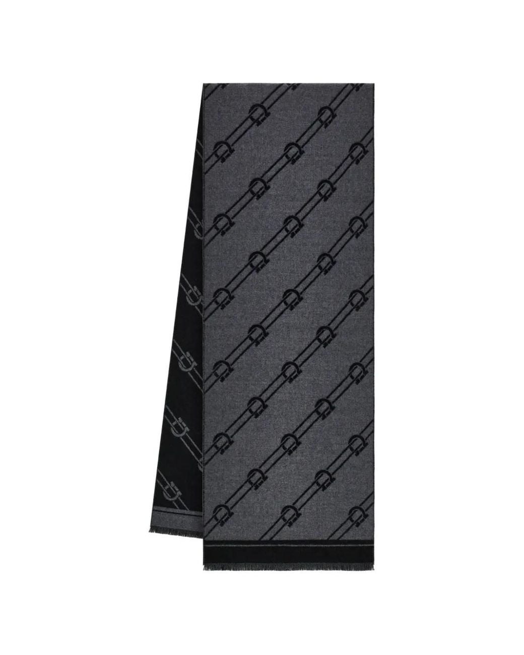Ferragamo Gray Regimental Wool Scarf for men
