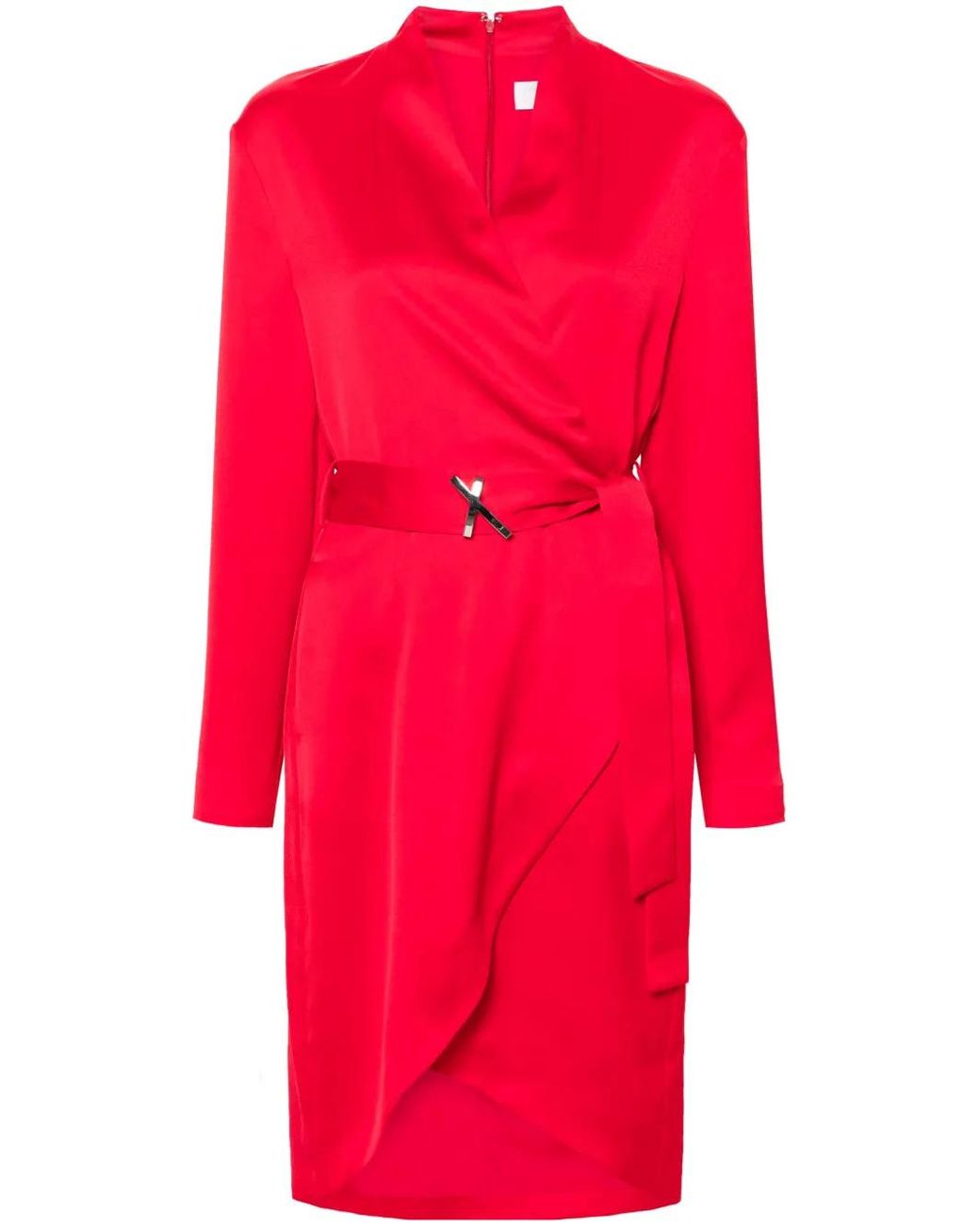 Genny Red Belted Wrap Midi Dress