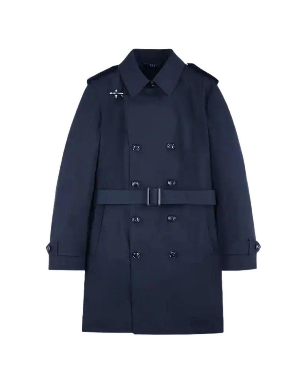 Fay Blue Belted Double-Breasted Coat for men
