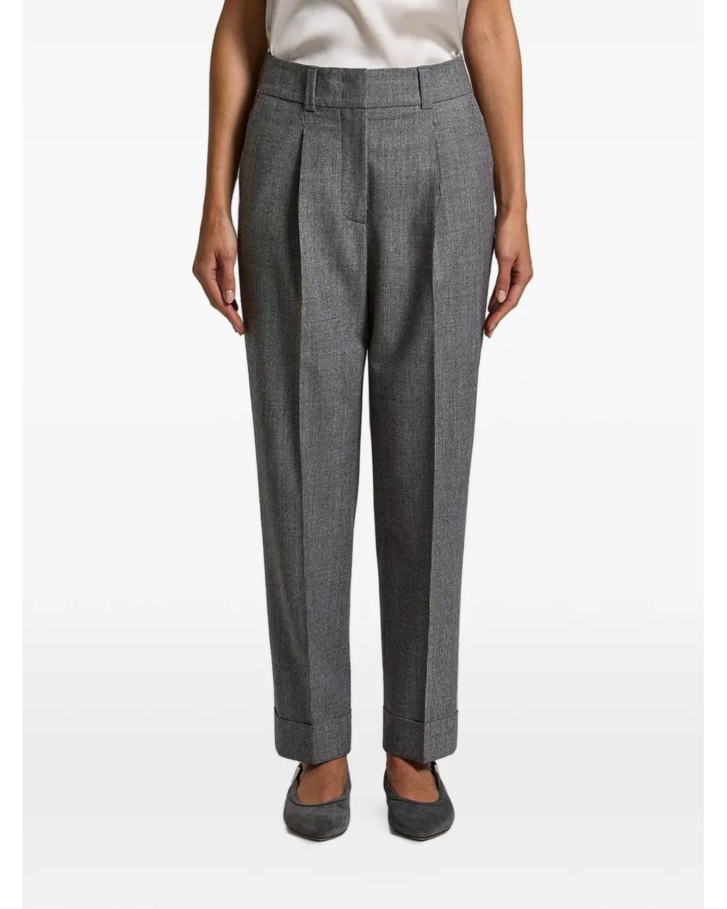 Peserico Gray Pleated Turn-Up Trousers