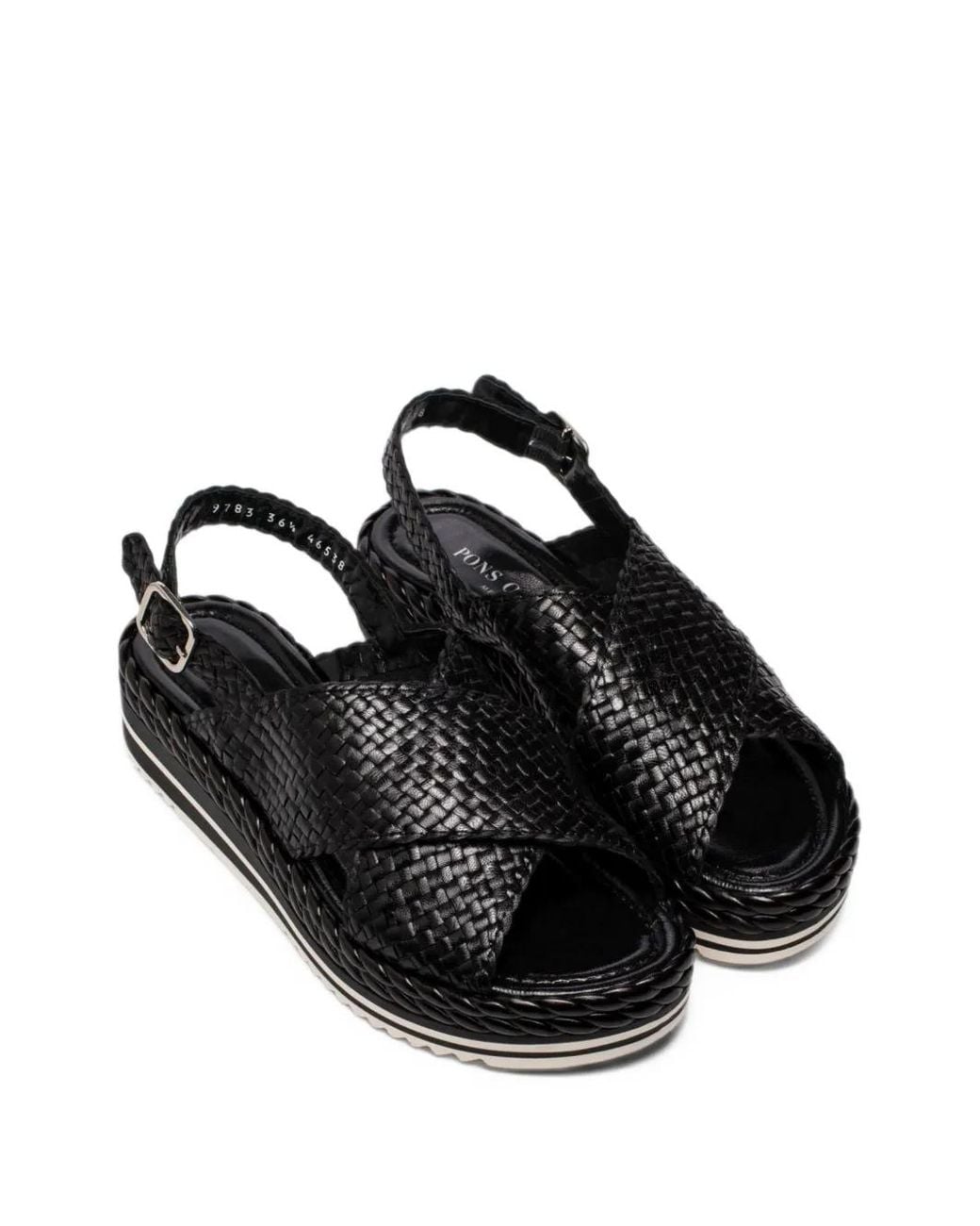 Pons Quintana Black Woven-Leather Platform Sandals