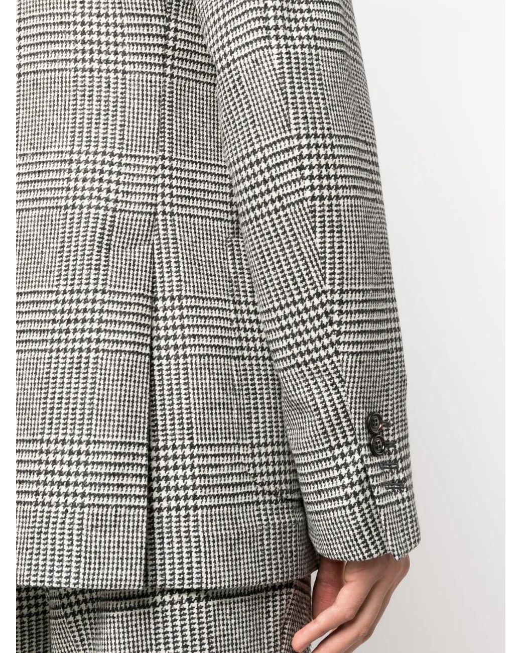 Brunello Cucinelli Gray Checked Double-Breasted Wool Blazer for men
