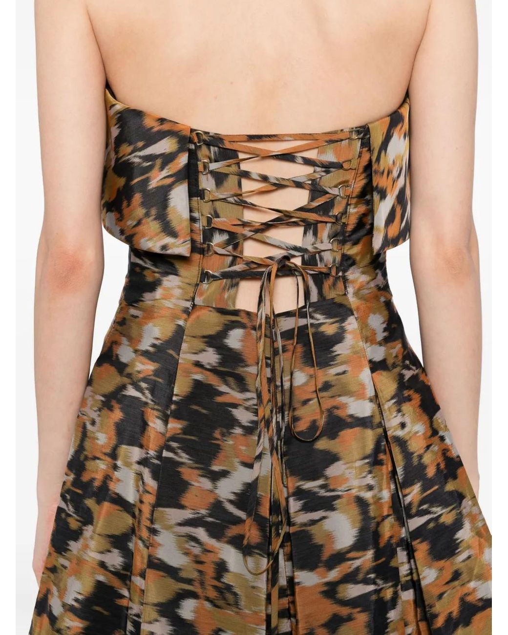 Amsale Orange Printed Pleated Dress