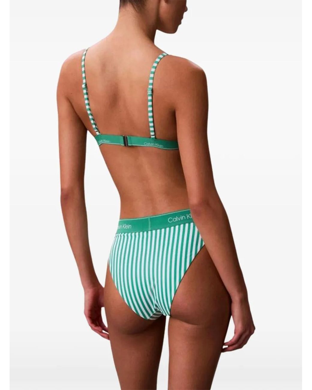 Calvin Klein Green Striped-Pattern Bikini Top
