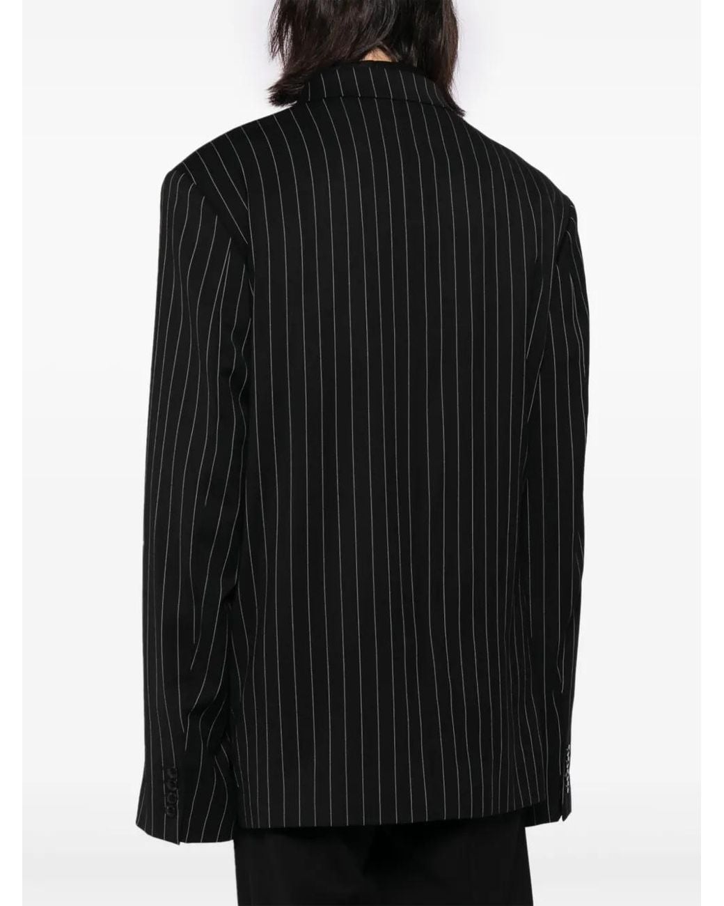 Martine Rose Black Pinstriped Wool-Blend Wrap Blazer for men