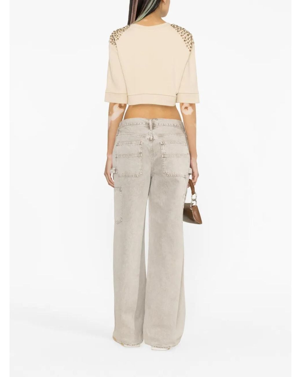 Pinko Natural Embellished Cropped Sweatshirt