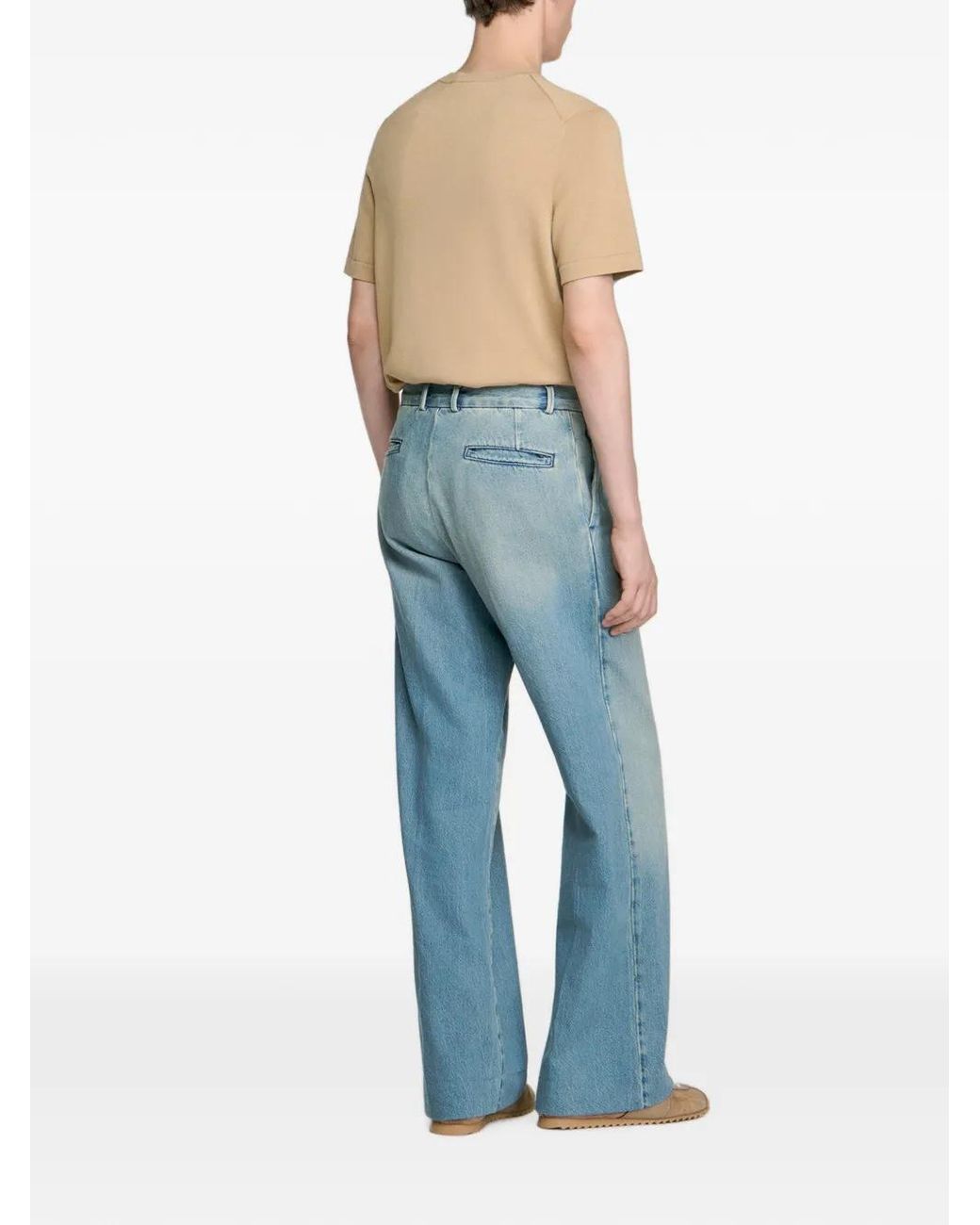 Sandro Blue Wide-Leg Faded-Effect Jeans for men