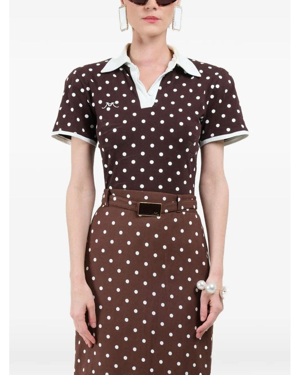 ROWEN ROSE Black Polka-Dots Short-Sleeves Polo